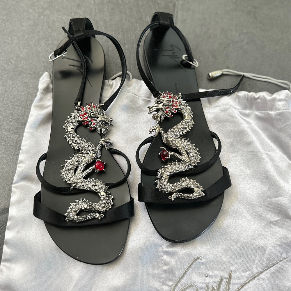Giuseppe Zanotti Black and Silver Dragon Sandals